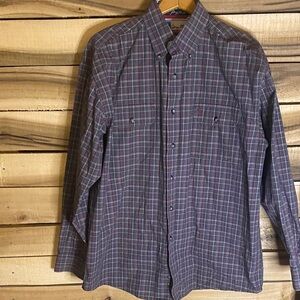 Wrangler George Strait Men's Plaid Button-Down Shirt large red black white